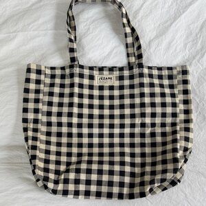 Sezane black and cream gingham tote